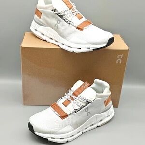 On Running White and Brown Athletic Shoes